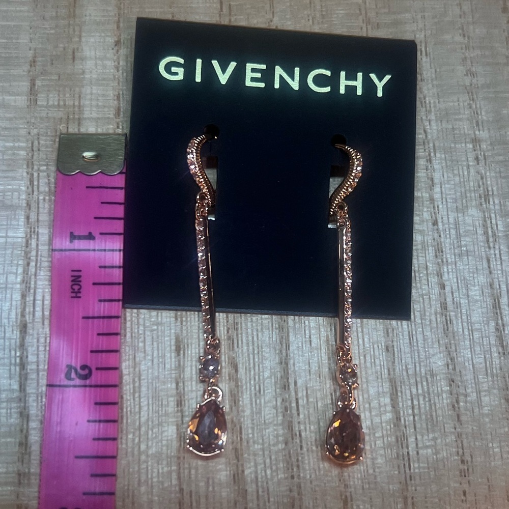 Givenchy Rose Gold Crystal Teardrop Dangle Earrings - Picture 6 of 6